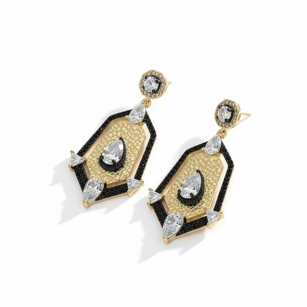 Aros Gala Art Déco – Baño de Oro 18k y Rodio Negro