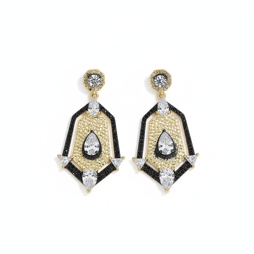Aros Gala Art Déco – Baño de Oro 18k y Rodio Negro