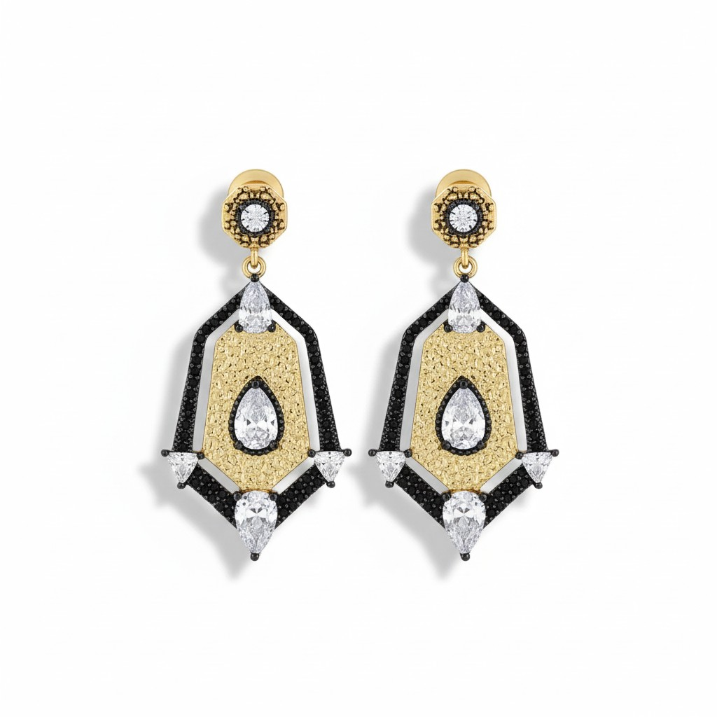 Aros Gala Art Déco – Baño de Oro 18k y Rodio Negro