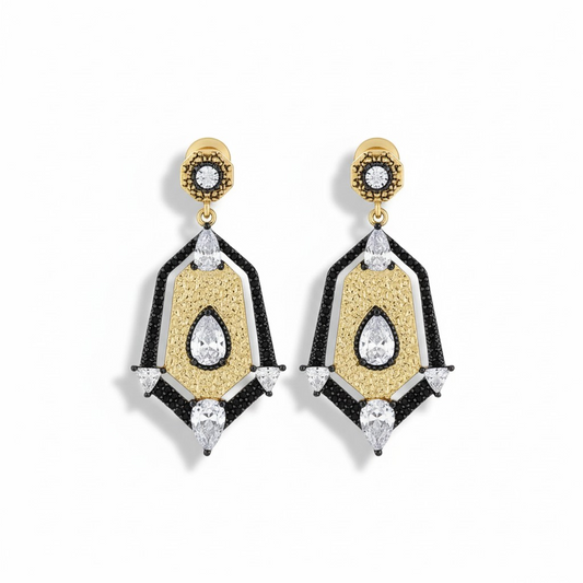 Aros Gala Art Déco – Baño de Oro 18k y Rodio Negro
