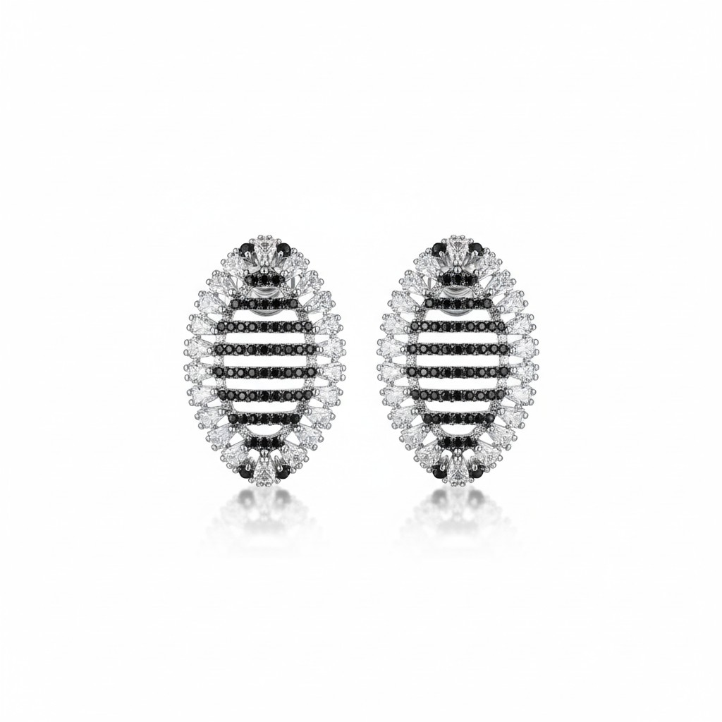 Aros Navette Onix – Baño de Rodio y Rodio Negro