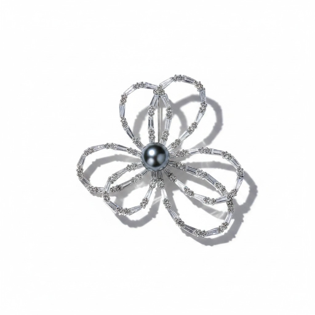 Prendedor Broche Flor Perlas Baño de Rodio