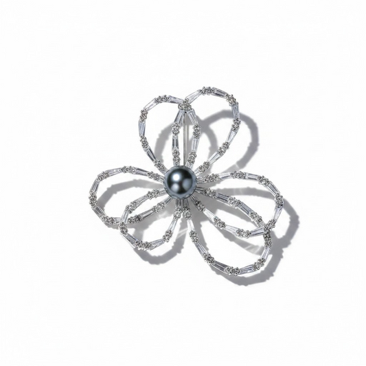 Prendedor Broche Flor Perlas Baño de Rodio