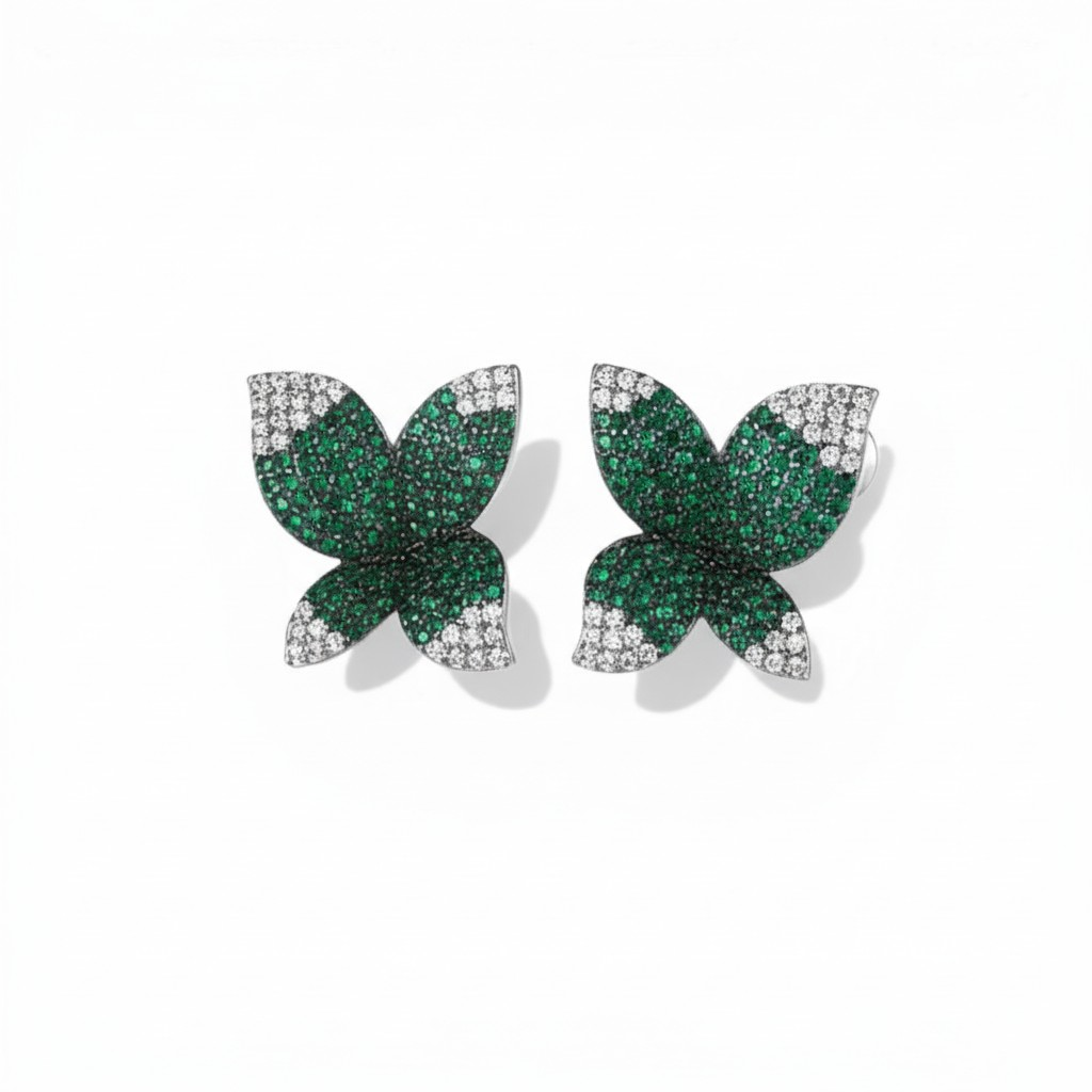 Aros Mariposa Esmeralda - Baño de Rodio Negro