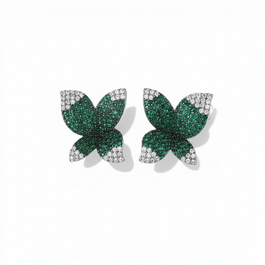 Aros Mariposa Esmeralda - Baño de Rodio Negro