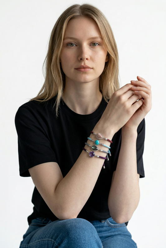 Pulsera Violeta Ajustable Piedras Naturales