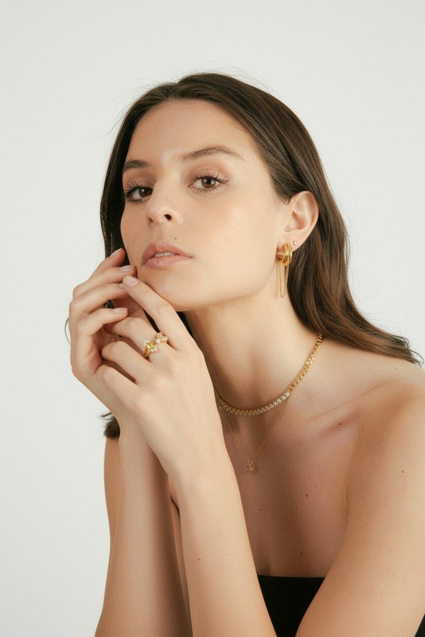 Anillo Ajustable Circonitas Amarillas - Oro 18k