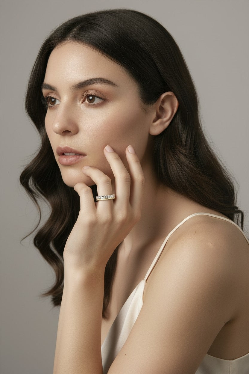 Anillo Double Eternity Bicolor – Baño de Rodio - Talla 12