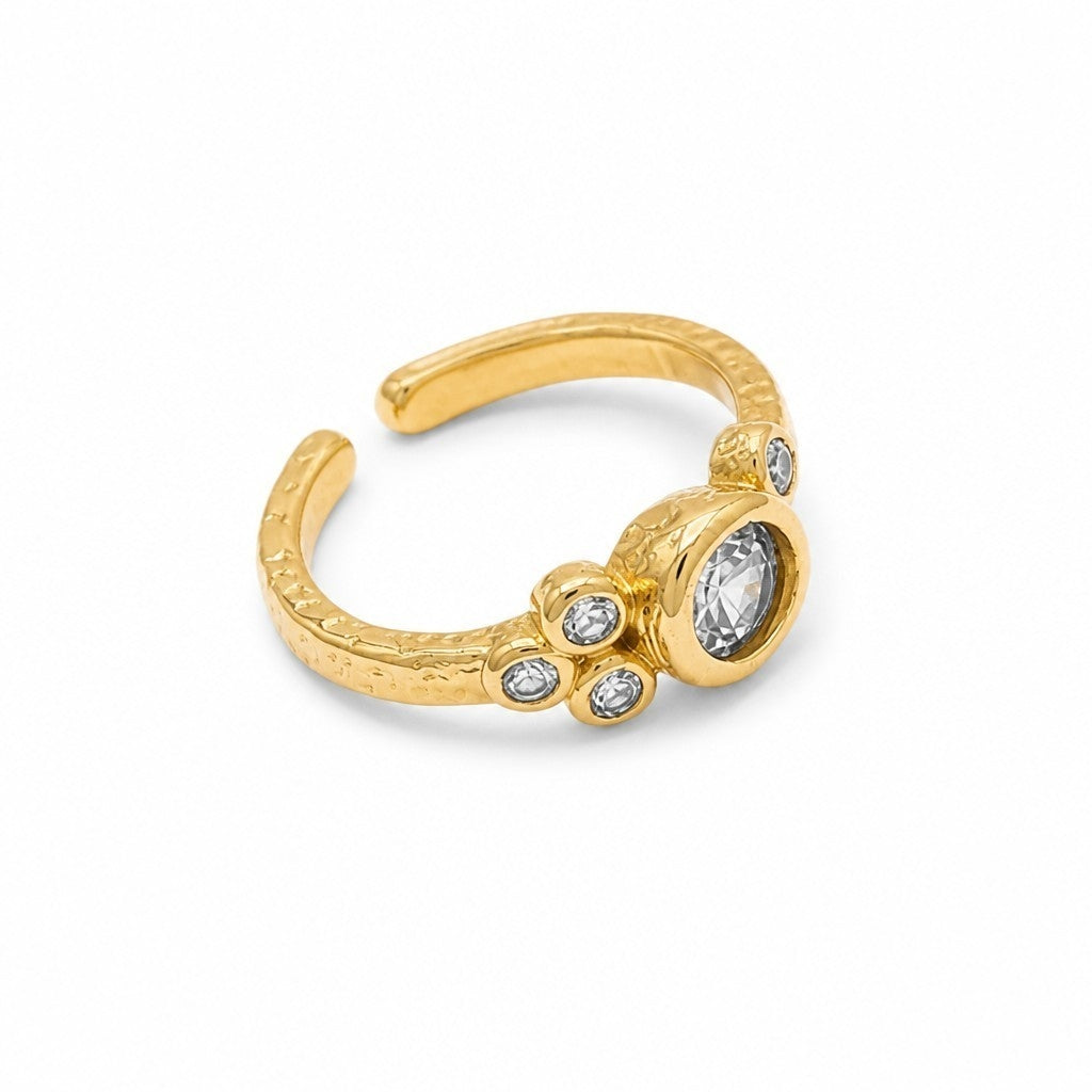 Anillo Ajustable Trilogía con Circones Baño de Oro