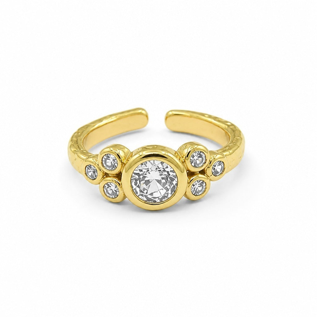 Anillo Ajustable Trilogía con Circones Baño de Oro