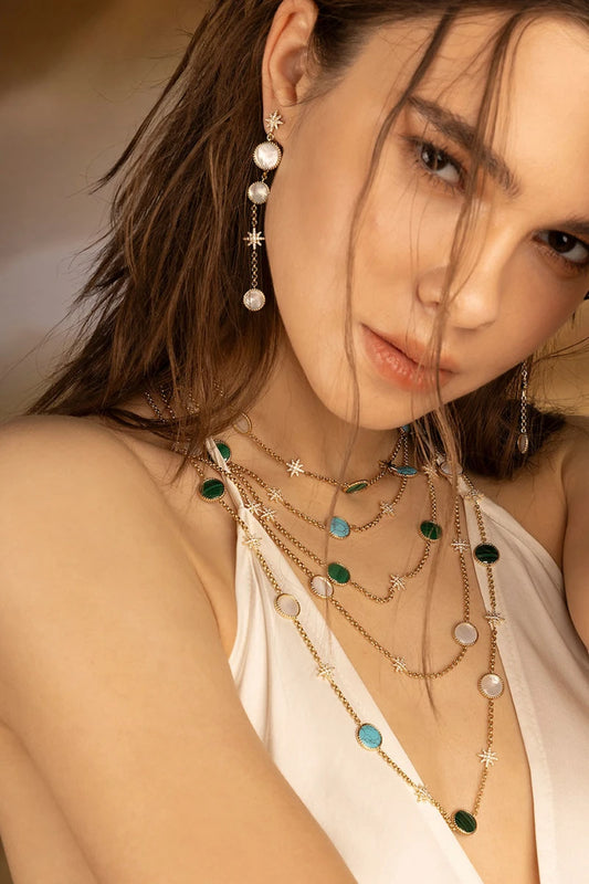 Collar Ajustable con Piedras y Estrellas Plata 925- Baño Oro 18k*