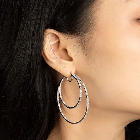 Aros de Plata 925 con Diseño Doble Aro y Circonitas