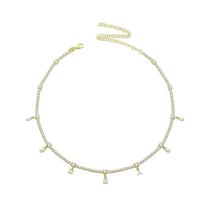 Collar Tennis con Dijes de Circonitas – Baño de Oro *
