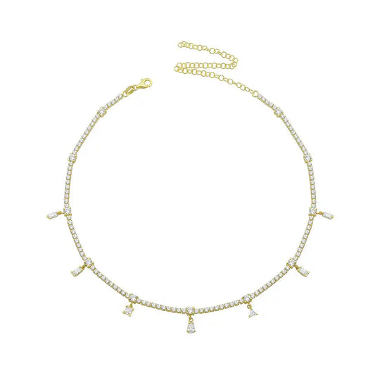 Collar Tennis con Dijes de Circonitas – Baño de Oro *