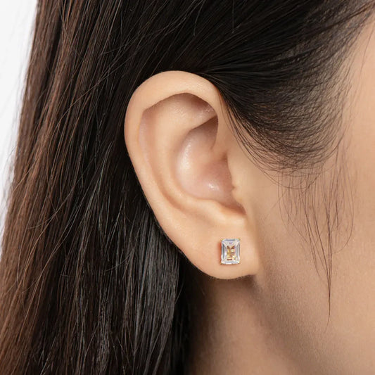 Aros Stud Moissanita Corte Esmeralda 1ct en Plata 925