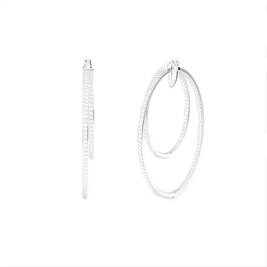 Aros de Plata 925 con Diseño Doble Aro y Circonitas