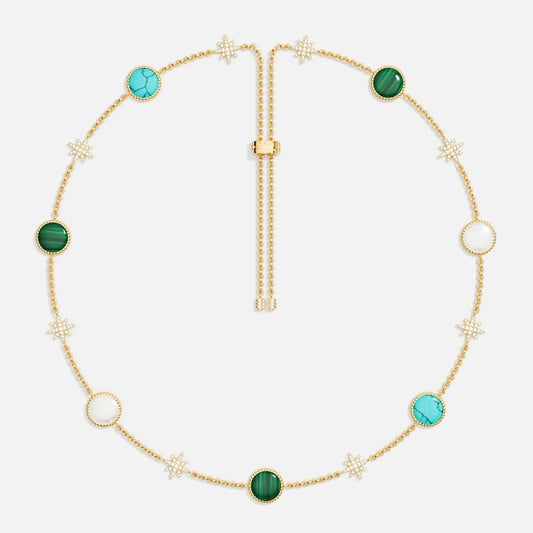 Collar Ajustable con Piedras y Estrellas Plata 925- Baño Oro 18k*