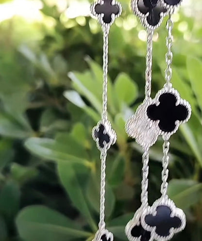 Pulsera Clovers Onix Trébol Plateado
