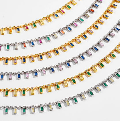 Collar Baguette Multicolor Plata 925 - Baño en Oro o Rodio *