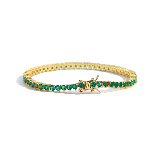 Pulsera Tennis Verde 3mm de 3 grifas - Oro 18k