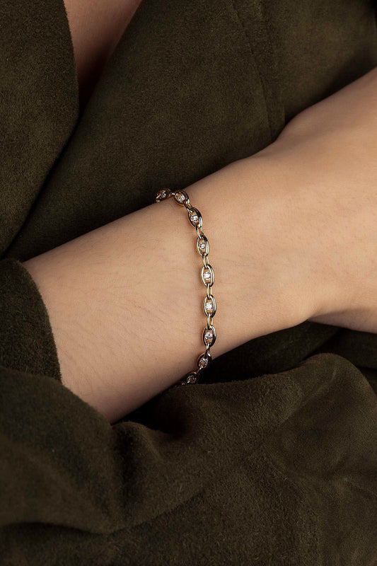 Pulsera de Eslabones en Plata 925 con Baño de Oro 18K y Circonitas