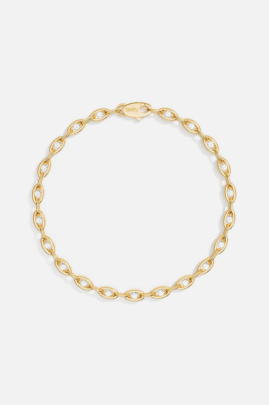 Pulsera de Eslabones en Plata 925 con Baño de Oro 18K y Circonitas