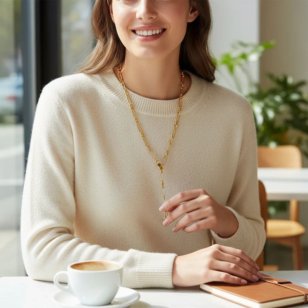 Collar Eslabones Alternados – Baño de Oro 18k - Ámbar Joyas (foto 8)