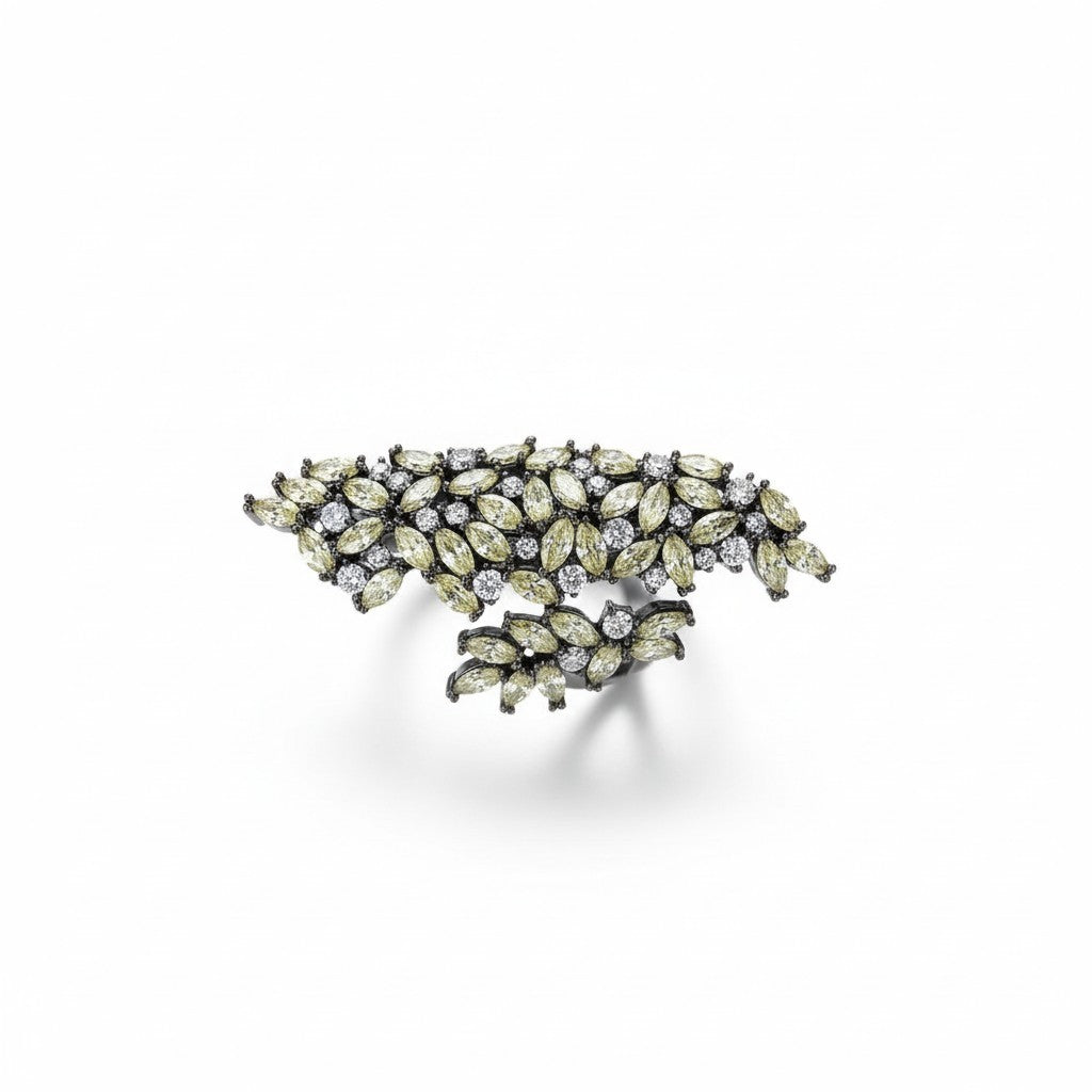 Anillo Hojas Ajustable Multicolor – Baño de Rodio - Ámbar Joyas