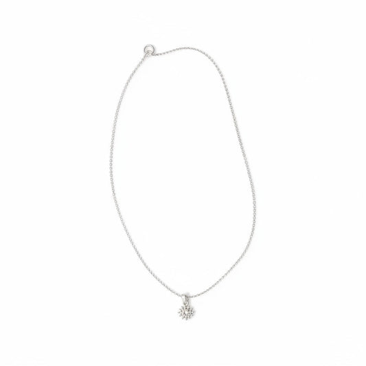 Collar fino Ámbar Joyas con colgante de flor en baño de plata, diseño minimalista y elegante para uso diario.