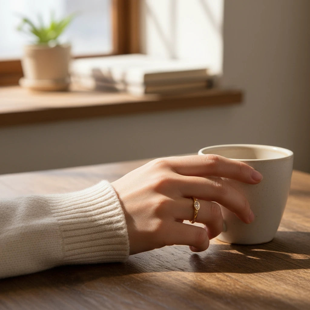 Anillo Delicado con Circón Solitario – Dorado - Ámbar Joyas (foto 6)