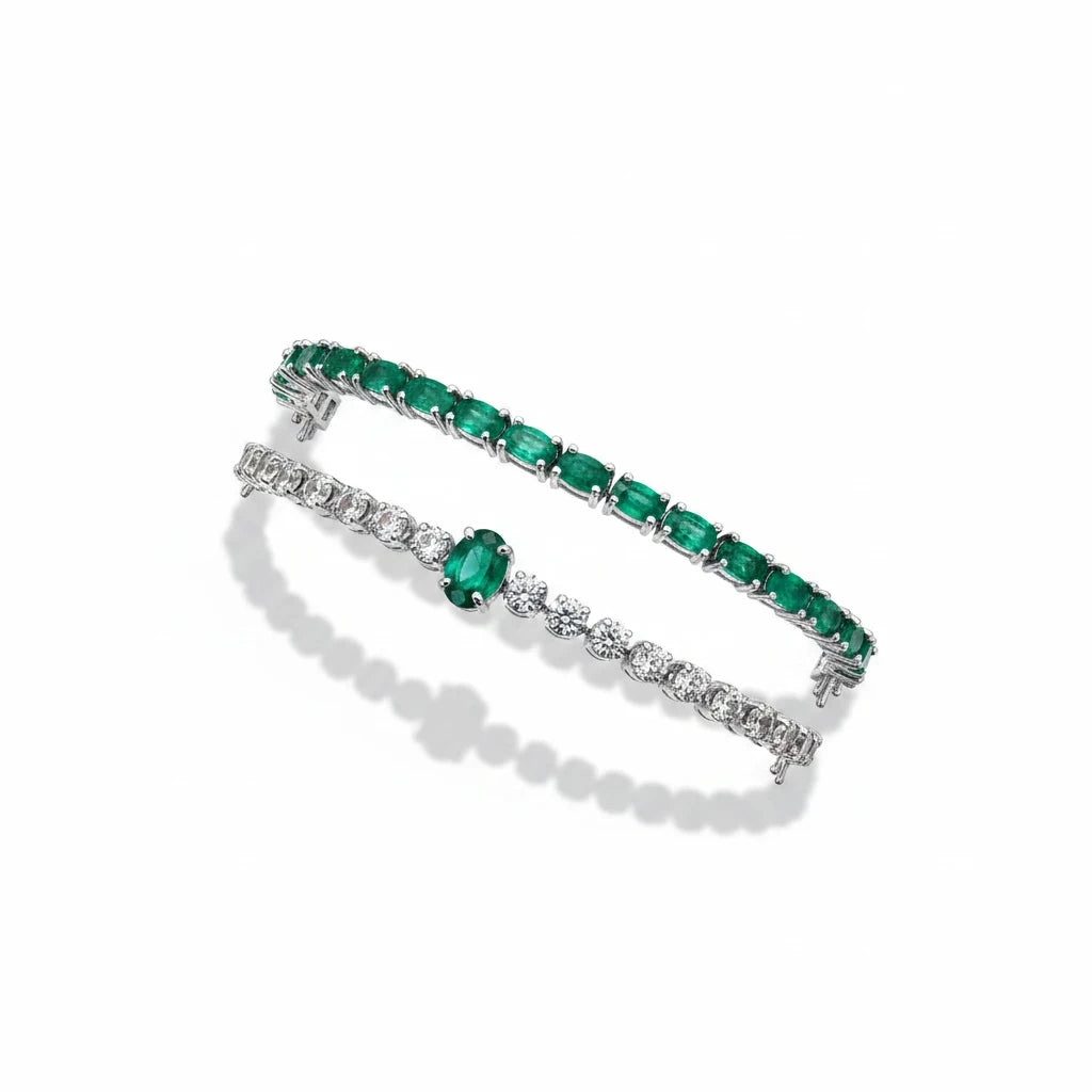 Pulsera Tennis Topacios Blancos y Esmeralda Natural – Plata 925 - Ámbar Joyas (foto 3)