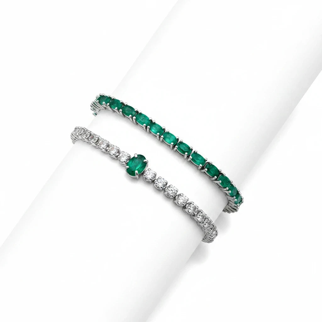 Pulsera Tennis Topacios Blancos y Esmeralda Natural – Plata 925 - Ámbar Joyas (foto 2)