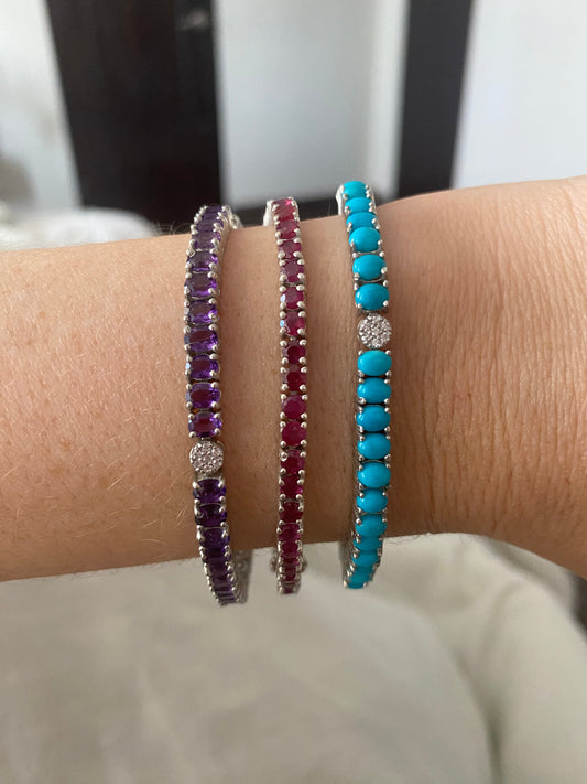 Pulsera Tennis Turquesas Naturales Ovaladas Pavé – Plata 925 - Ámbar Joyas (foto 2)