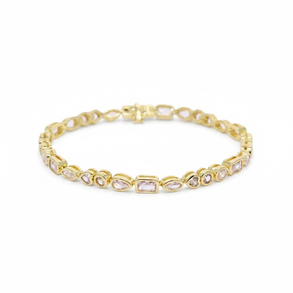 Pulsera Tennis Bezel Circones Blancos – Baño de Oro - Ámbar Joyas