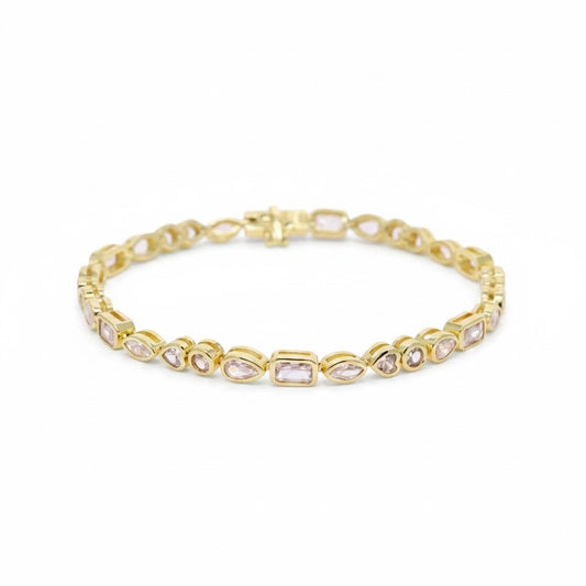 Pulsera Tennis Bezel Circones Blancos – Baño de Oro - Ámbar Joyas