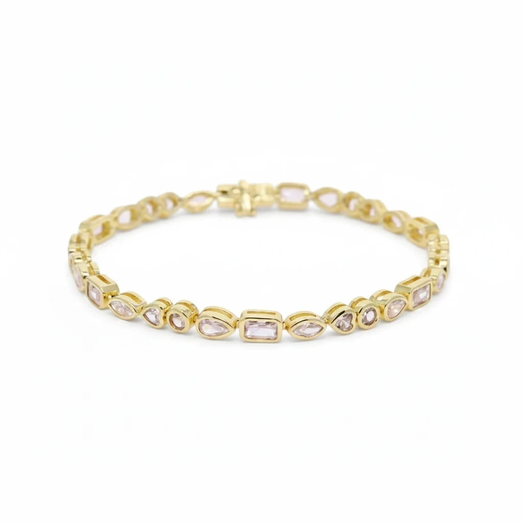 Pulsera Tennis Bezel Circones Blancos – Baño de Oro - Ámbar Joyas (foto 6)