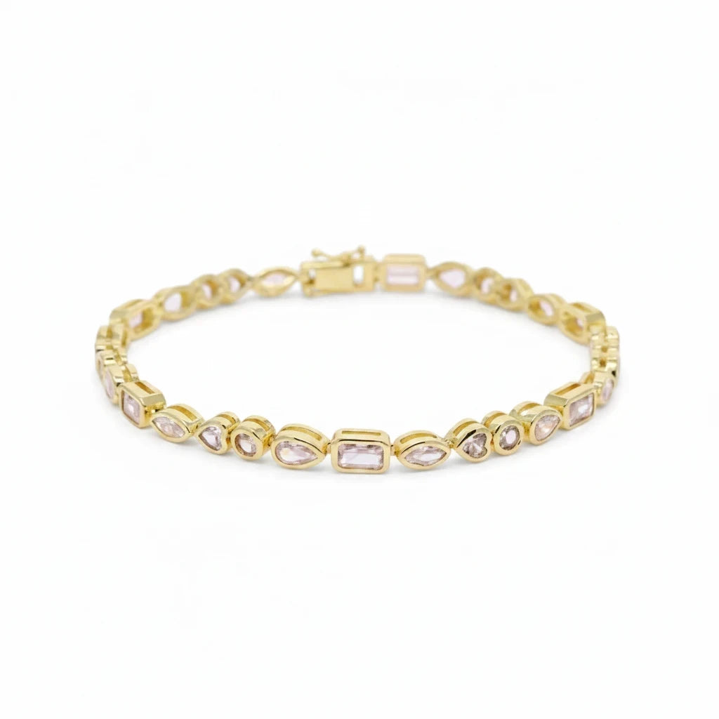 Pulsera Tennis Bezel Circones Blancos – Baño de Oro - Ámbar Joyas (foto 5)