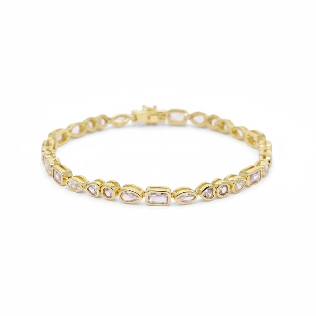 Pulsera Tennis Bezel Circones Blancos – Baño de Oro - Ámbar Joyas (foto 3)