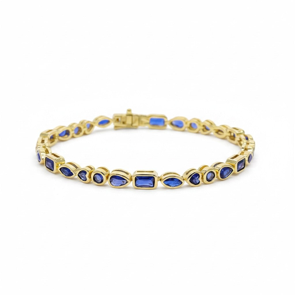 Pulsera Tennis Bezel Circones Azules – Baño de Oro - Ámbar Joyas