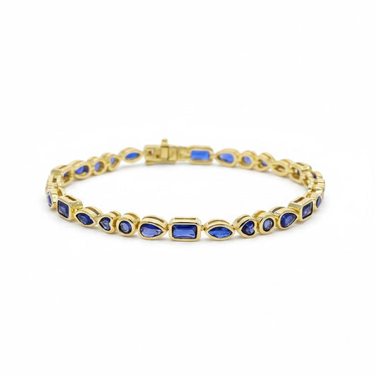 Pulsera Tennis Bezel Circones Azules – Baño de Oro - Ámbar Joyas