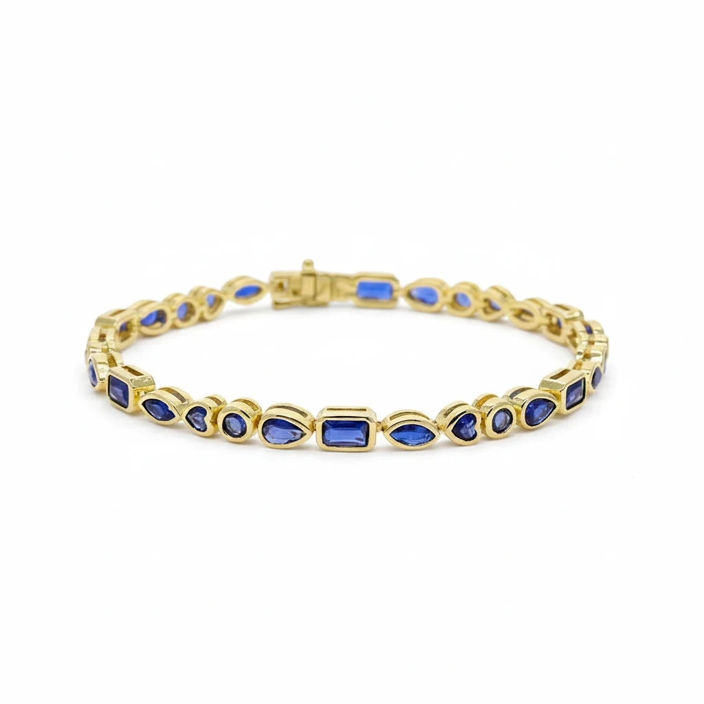 Pulsera Tennis Bezel Circones Azules – Baño de Oro - Ámbar Joyas (foto 3)