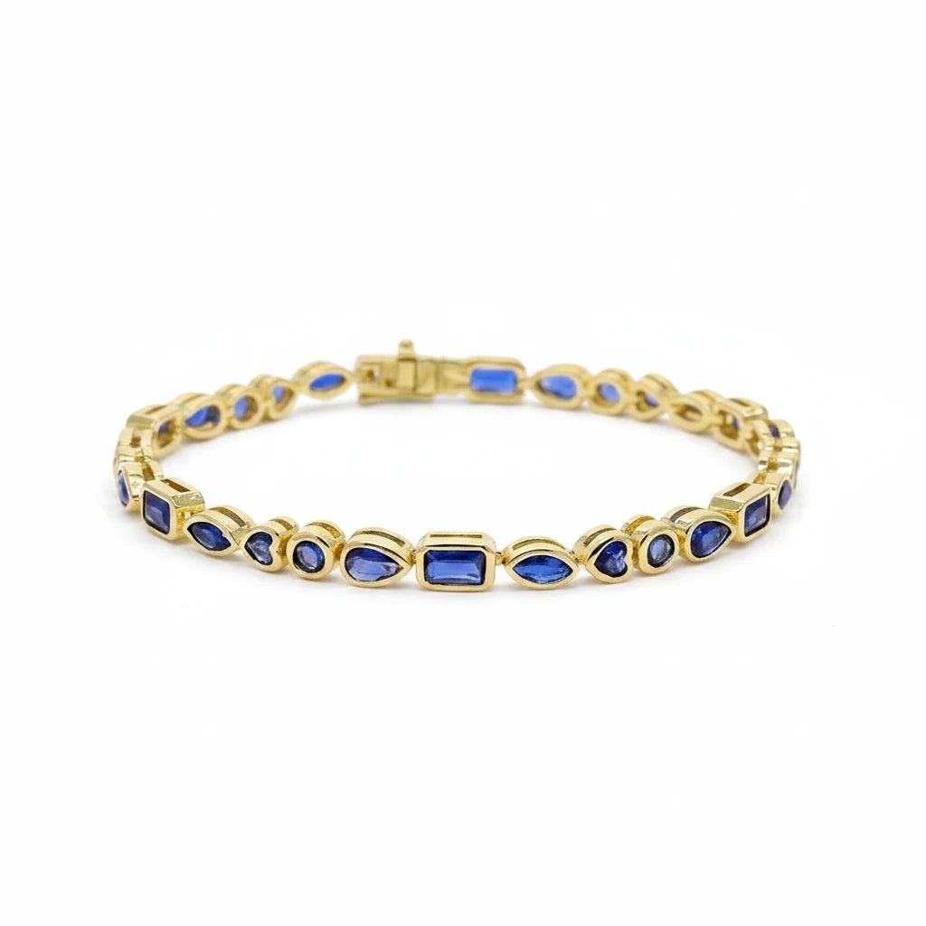 Pulsera Tennis Bezel Circones Azules – Baño de Oro - Ámbar Joyas (foto 5)