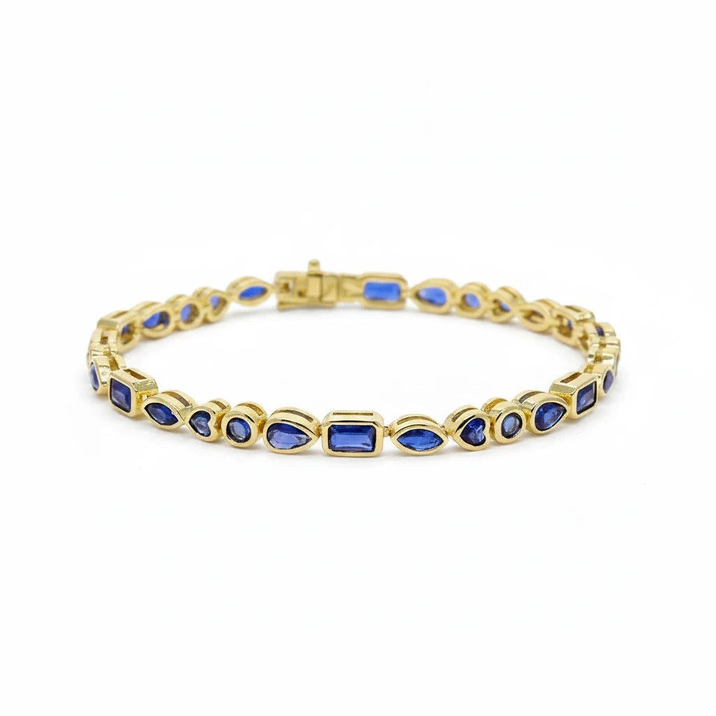 Pulsera Tennis Bezel Circones Azules – Baño de Oro - Ámbar Joyas (foto 6)