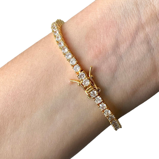 Pulsera Tennis Clásica Circones 3mm – Plata 925 con Baño de Oro - Ámbar Joyas (foto 2)