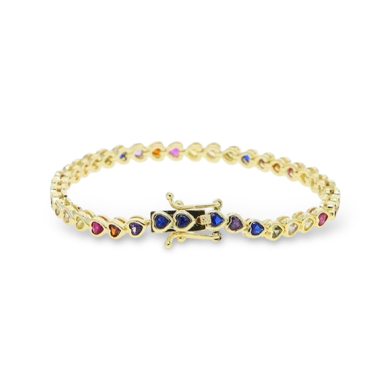 Pulsera Tennis Corazones Arcoíris Bezel – Baño de Oro - Ámbar Joyas (foto 2)