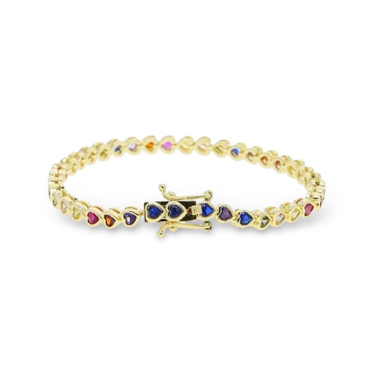 Pulsera Tennis Corazones Arcoíris Bezel – Baño de Oro - Ámbar Joyas (foto 2)