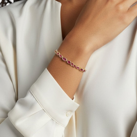 Pulsera Tennis Bezel Circones Rojos – Baño de Oro - Ámbar Joyas (foto 2)