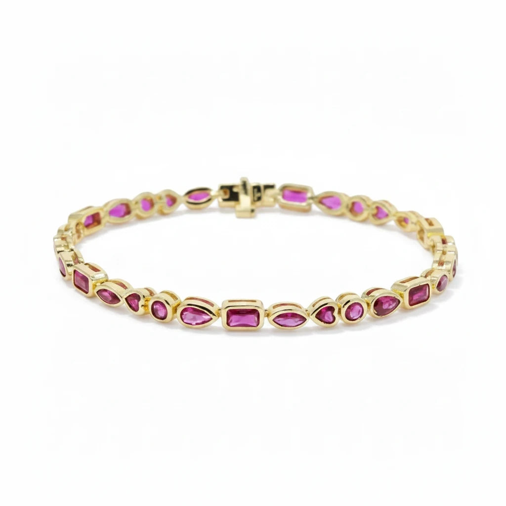 Pulsera Tennis Bezel Circones Rojos – Baño de Oro - Ámbar Joyas (foto 4)