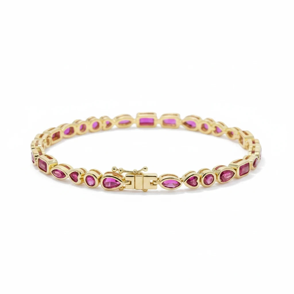Pulsera Tennis Bezel Circones Rojos – Baño de Oro - Ámbar Joyas (foto 3)