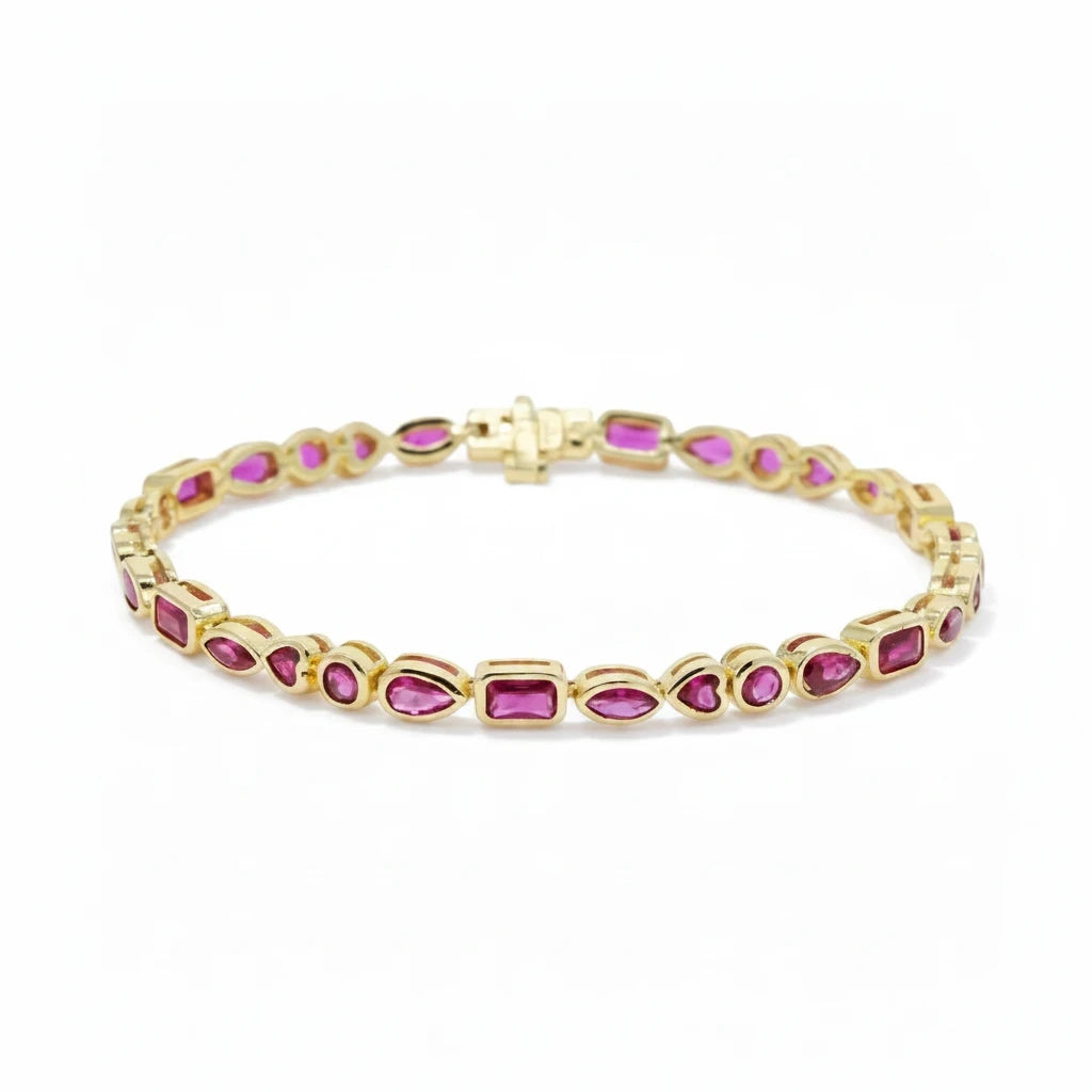 Pulsera Tennis Bezel Circones Rojos – Baño de Oro - Ámbar Joyas (foto 6)